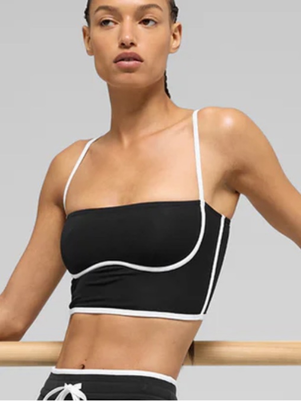 ALO Yoga Black Bandeau Crop Top & Shorts Set with White Trim